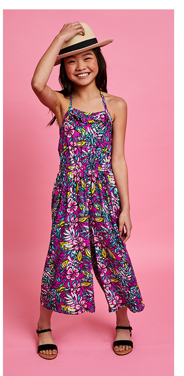 Hibiscus Jumpsuit Hat Outfit