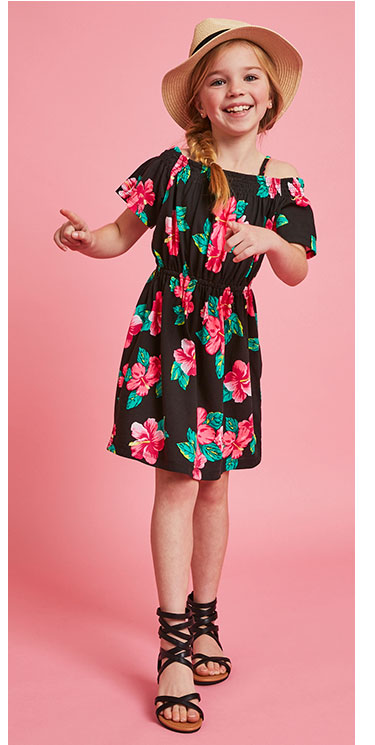 Cold Shoulder Hibiscus Print Dress