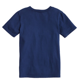 dark blue and white graphic tee