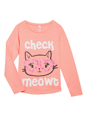 FabKids Tops & Tees Check Meowt Long Sleeve Tee Girls Peach Size XXL