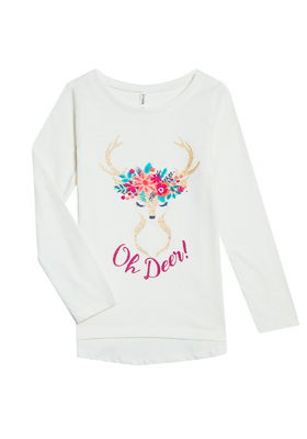 FabKids Tops & Tees Oh Deer Long Sleeve Tee Girls Cream Size XXL